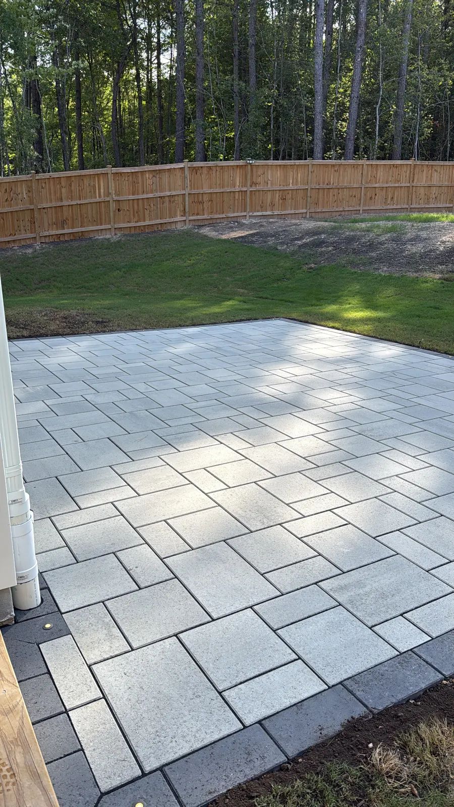 Wide view of a large format slab patio
